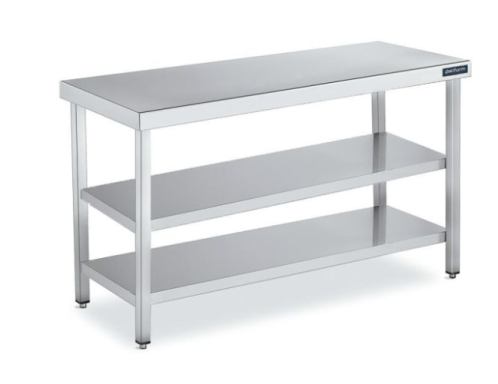 Mesa central 2000x700 con 2 estantes