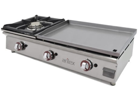 100PGCFN Plancha a gas 60 cm en acero 15 mm con baño cromo duro + fogón 6 Kw