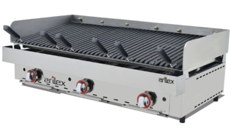 100VAS Parrilla vasca a gas ARILEX con piedra volcánica con medidas 1305x590x345h mm
