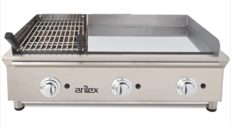 100FRYGCBN Frytops a gas 65 cm acero de 15 mm cromo duro + Barbacoa a gas 35 cm Línea 600